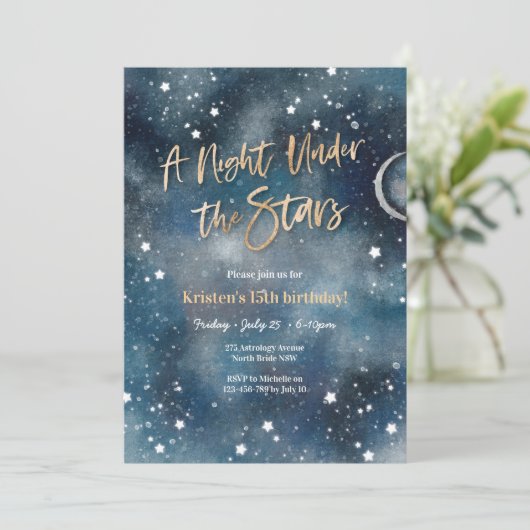 Nachtnacht onder de sterren Gold Invitation Kaart (Staand voorkant)