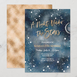 Nachtnacht onder de sterren Gold Invitation Kaart
