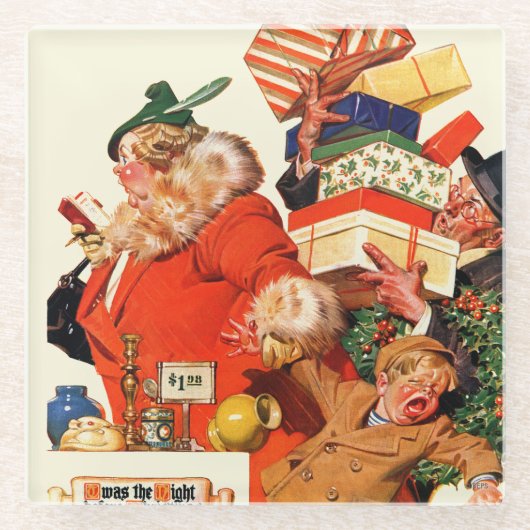 Nachtnacht voor Kerstmis Glazen Onderzetter (Voorkant)