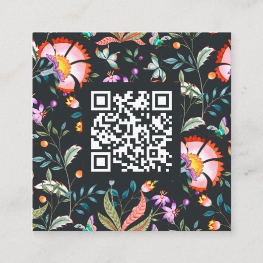 Nachtoase | Floral Pattern QR-code Vierkante Visitekaartje (Voorkant)