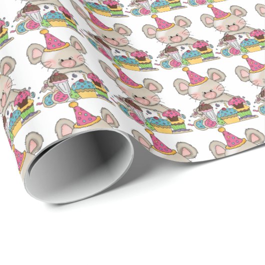 Nachtpapier voor de cartoon van Birthday Mouse Cadeaupapier (Rol Hoek)