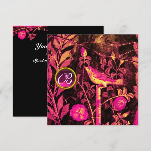 NACHTPITTER MET ROZEN MONOGRAM, Roze Zwart Geel Kaart (Voorkant / Achterkant)