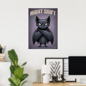 Nachtploeg – Grappig Boze Vleermuis Cartoon Person Poster (Thuiskantoor)