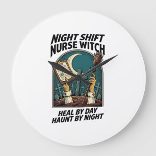 Nachtploeg Verpleegster Heks Retro Halloween T-shi Grote Klok