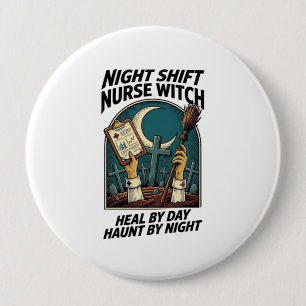 Nachtploeg Verpleegster Heks Retro Halloween T-shi Ronde Button 4,0 Cm