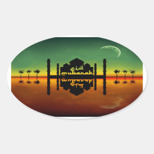 Nachtreflectie in Eid Mubarak Ovale Sticker