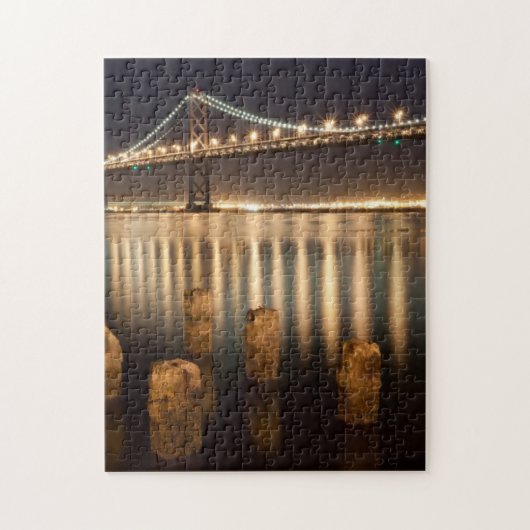 Nachtreflecties op de brug over de Oakland Bay. Legpuzzel (Verticaal)