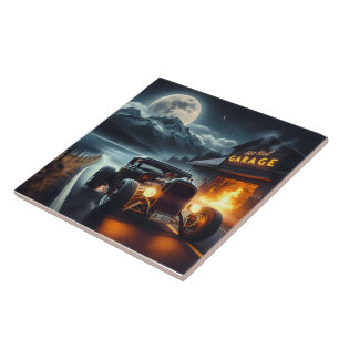 Nachtrit in een klassieke hot rod tegeltje