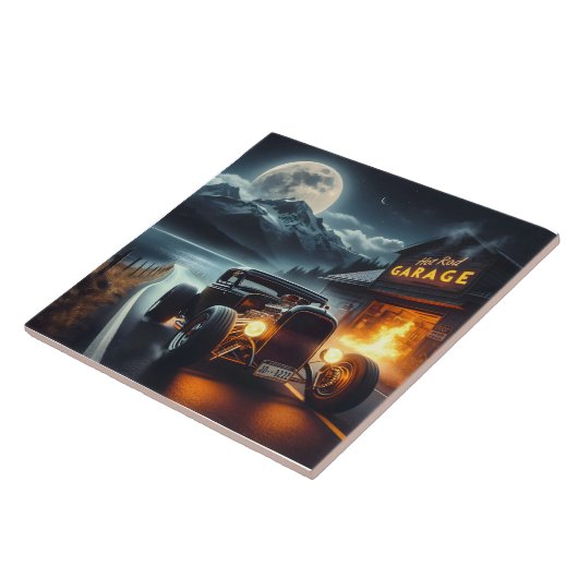 Nachtrit in een klassieke hot rod tegeltje (Zijkant)