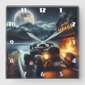 Nachtrit in een klassieke hot rod vierkante klok (Voorkant)