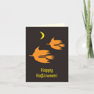 Nachtrit op een bezem - Halloween-voukaart. Feestdagen Kaart
