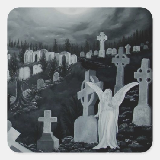 Nachts auf dem Friedhof - Engel Vierkante Sticker (Voorkant)