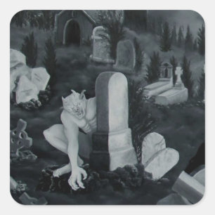 Nachts auf dem Friedhof - Teufel Vierkante Sticker