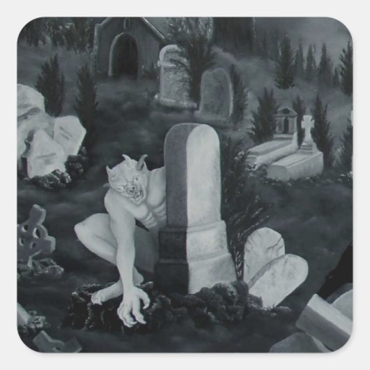 Nachts auf dem Friedhof - Teufel Vierkante Sticker (Voorkant)