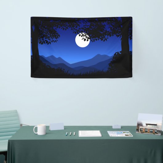 Nachtscène met volle maanbomen spandoek (Beurs)