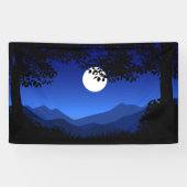 Nachtscène met volle maanbomen spandoek (Horizontaal)