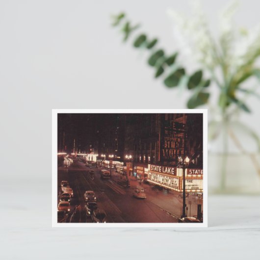 Nachtscène op de State St  Retro Briefkaart (Staand voorkant)
