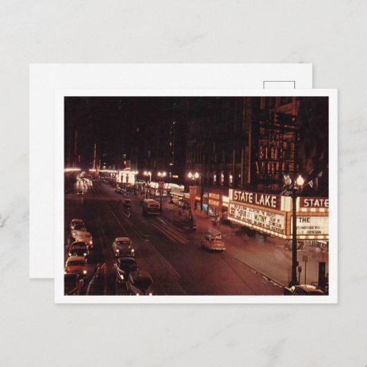 Nachtscène op de State St  Retro Briefkaart (Voorkant / Achterkant)