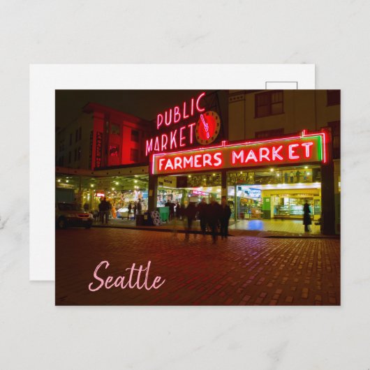 Nachtscène Seattle Openbare markt Briefkaart (Voorkant / Achterkant)