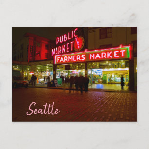 Nachtscène Seattle Openbare markt Briefkaart