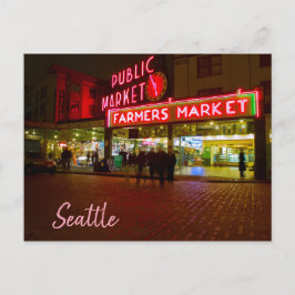 Nachtscène Seattle Openbare markt Briefkaart