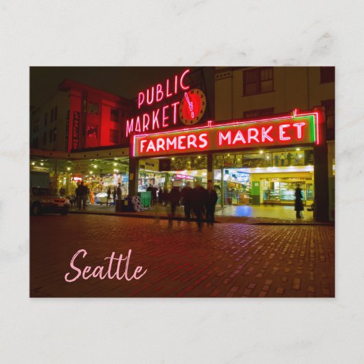 Nachtscène Seattle Openbare markt Briefkaart (Voorkant)