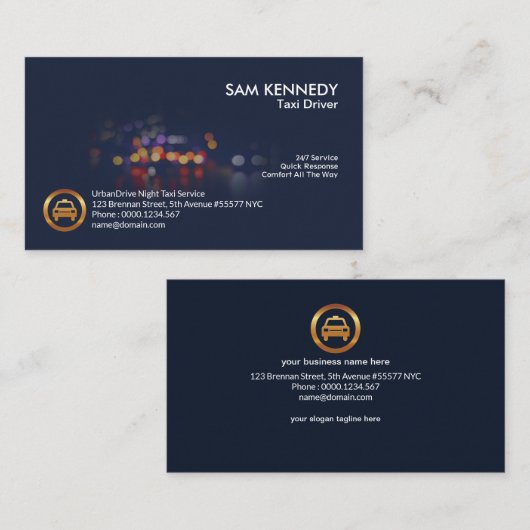 Nachtscène Traffic Lights Bokeh Taxi Cab Service Visitekaartje (Voorkant / Achterkant)