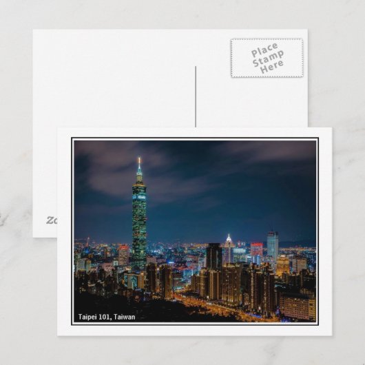 Nachtscène van Taipei 101, Taiwan Briefkaart (Voorkant / Achterkant)