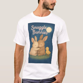 Nachtscène van twee cartoon stijl konijntjes t-shirt