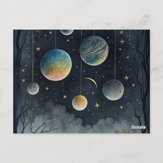 Nachtscharen van Briefkaart van planeten (Achterkant)