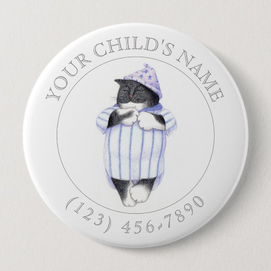 NACHTSHIRT KAT Kind ID Button - Wit (Voorkant)