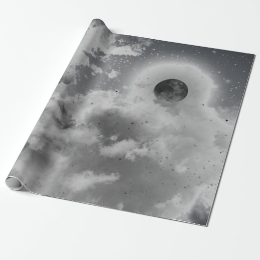 NACHTSKY IN ZWART EN WITTE CADEAUPAPIER (Uitgerold)