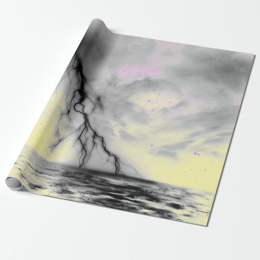 NACHTSKY MET ZWARTE LICHTING EN GEEL WRAPPEN CADEAUPAPIER (Uitgerold)