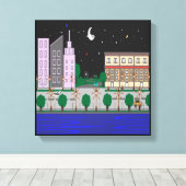 Nachtstad Canvas Afdruk (Insitu (Houten vloer))