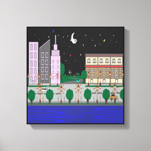 Nachtstad Canvas Afdruk