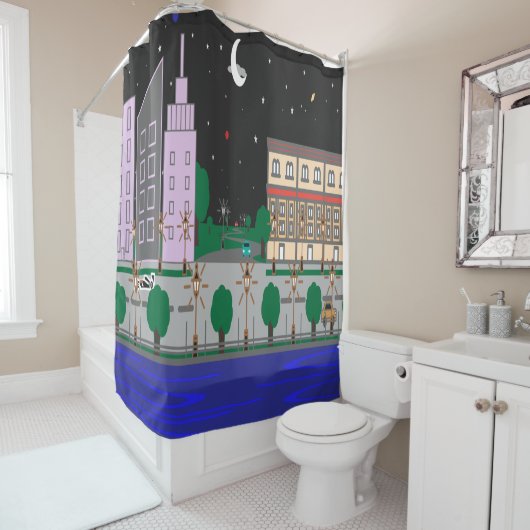 Nachtstad Douchegordijn (In situ)