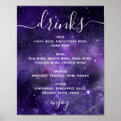 Nachtsterren. Paarse ruimte bruiloft drinken bar m Poster (Voorkant)