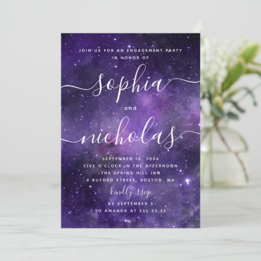 Nachtsterren. Paarse ruimte script engagement part Kaart (Staand voorkant)
