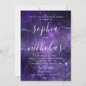 Nachtsterren. Paarse ruimte script repetitie diner Kaart (Voorkant)