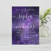 Nachtsterren. Paarse ruimte script repetitie diner Kaart (Staand voorkant)