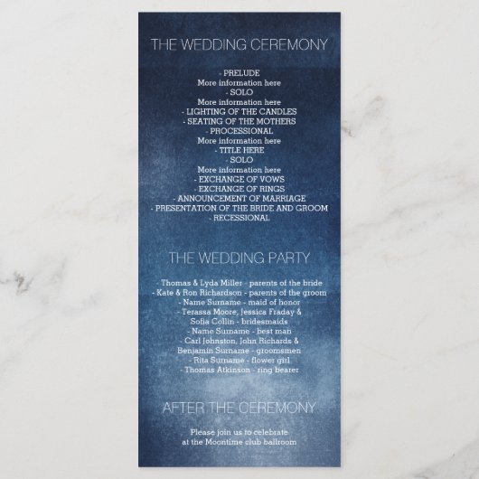 Nachtsterren Romantische Marine Trouwprogramma's Programmakaart (Achterkant)