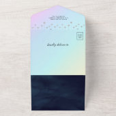 Nachtsterren vliegend unicorn Navy Blue Baby showe All In One Uitnodiging (Buitenkant)