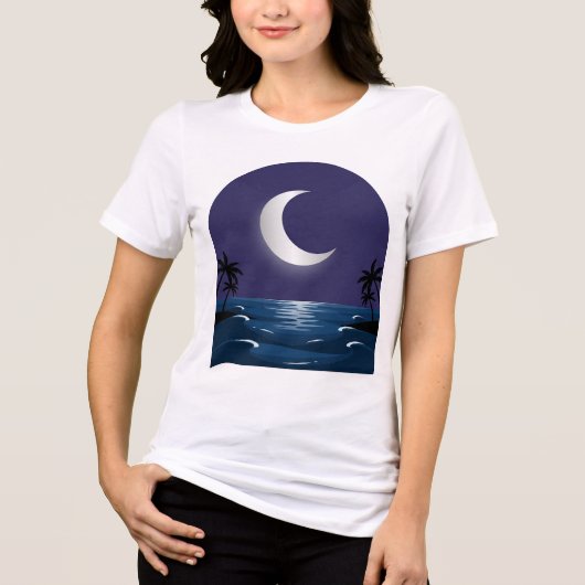 Nachtstrand – Maanverlichte Silhouet T-Shirt (Voorkant)