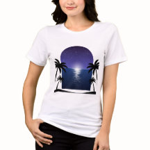 Nachtstrand – T-shirt met maanlichtpalmreflectie