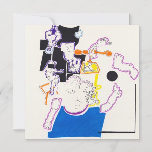 Nachttekening 14 Doll and Girl Square Invite Kaart (Voorkant)