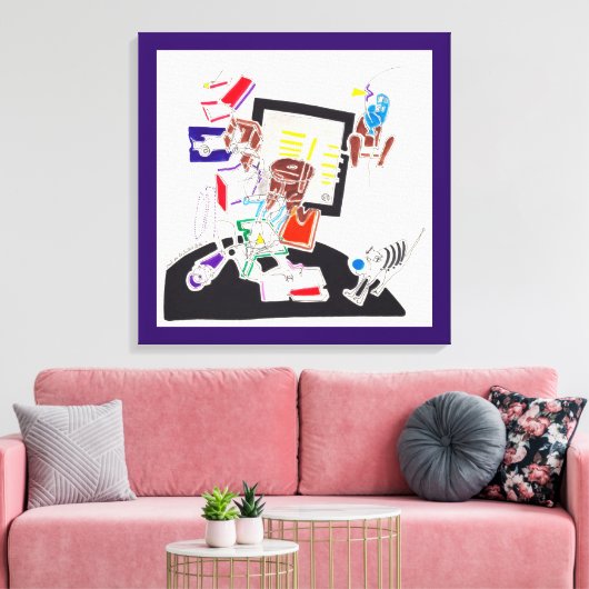 Nachttekening en nap tekeningen De kat keek naar T Canvas Afdruk (Insitu (Woonkamer))