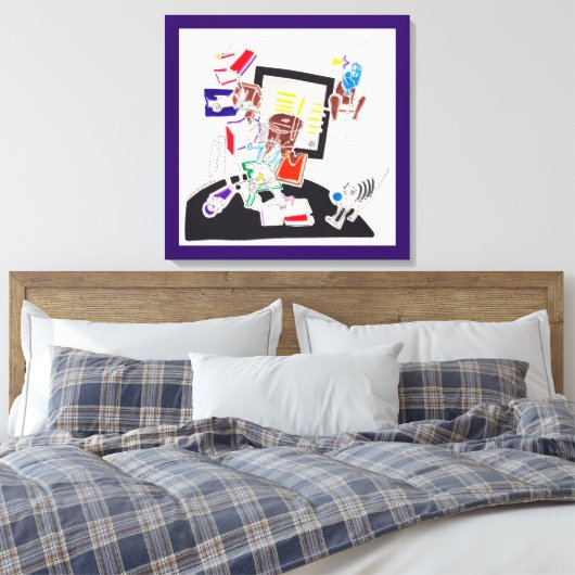 Nachttekening en nap tekeningen De kat keek naar T Canvas Afdruk (Insitu (Slaapkamer))