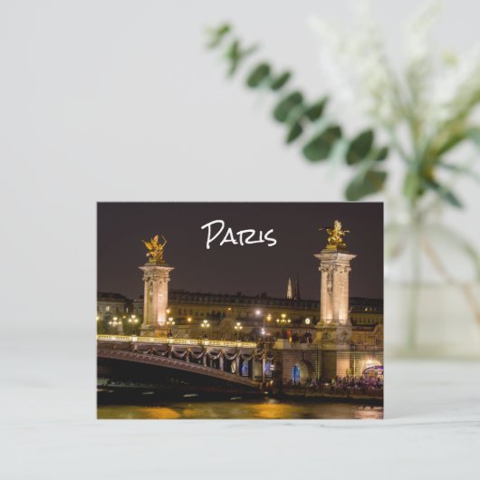 Nachttijd over de Pont Alexandre III brug - Parijs Briefkaart (Staand voorkant)