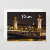 Nachttijd over de Pont Alexandre III brug - Parijs Briefkaart (Voorkant / Achterkant)
