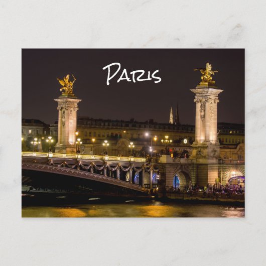 Nachttijd over de Pont Alexandre III brug - Parijs Briefkaart (Voorkant)